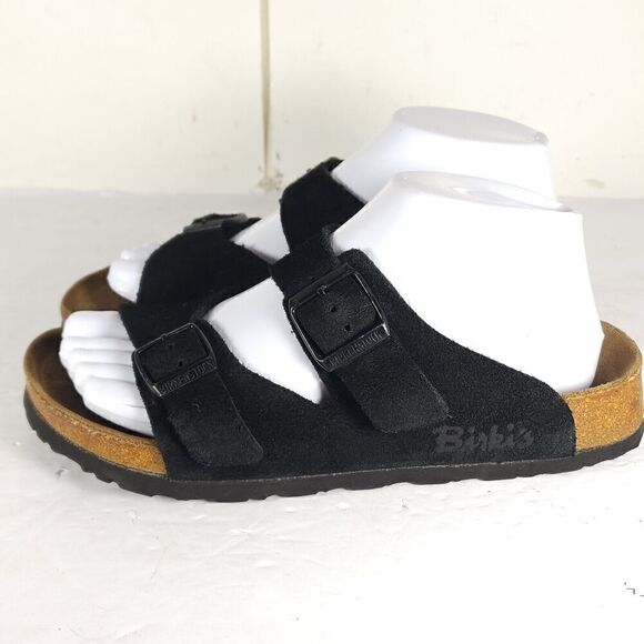 BIRKENSTOCK Birki's Women's Arizona US6 EU37 Black Suede 2 Straps Slide Sandals - Picture 2 of 12